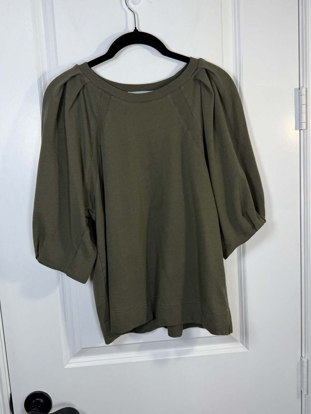 Gibson Latimer Olive Green Puff Sleeve Sweatshirt Size S